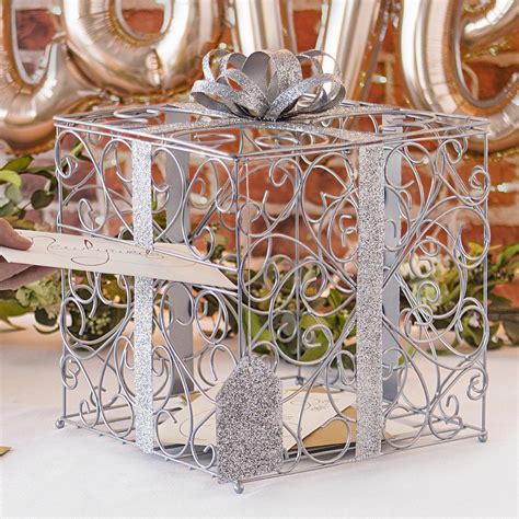 silver metal scroll wedding gift card box|Wedding Metal Card Box .